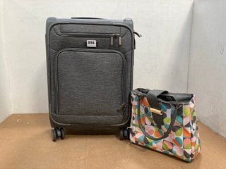 BEAU & ELLIOT INSULATED HANDBAG TO INCLUDE SMALL SOFT SHELL WHEELED GREY SUITCASE: LOCATION - C14