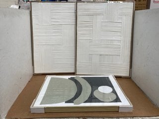 SET OF 2 WHITE WOVEN FABRIC CANVAS TO INCLUDE ABSTRACT WALL ART: LOCATION - C14