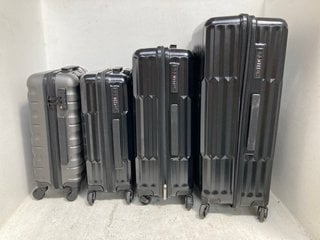 SET OF 3 JOHN LEWIS & PARTNERS HARD SHELL WHEELED SUITCASES IN BLACK TO INCLUDE JOHN LEWIS & PARTNERS HARD SHELL WHEELED SMALL SUITCASE IN GREY: LOCATION - A-1