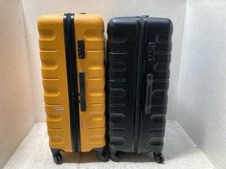 2 X JOHN LEWIS & PARTNERS LARGE HARD SHELL WHEELED SUITCASES TO INCLUDE YELLOW AND BLACK: LOCATION - A0