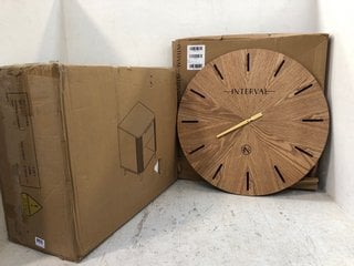 2 X INTERVAL LARGE OAK AND GREY WALL CLOCK TO INCLUDE CARINA 1 DRAWER BEDSIDE CHEST IN OAK: LOCATION - D14