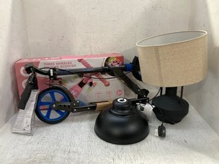 4 X GENERAL ITEMS TO INCLUDE ZINC T-MOTION THREE WHEELED FOLDING SCOOTER IN PINK: LOCATION - D12