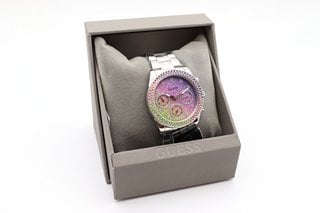 GUESS USA SOL QUARTZ 40MM WATCH IN PURPLE - RRP £209: LOCATION - FRONT BOOTH