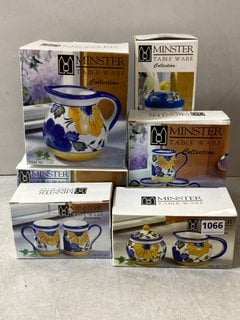 5 X ASSORTED MINSTER TABLE WARE COLLECTION TEAPOT & CUPS: LOCATION - BR5