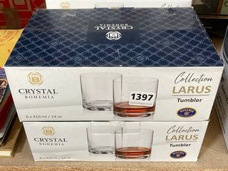 2 X CRYSTAL BOHEMIA COLLECTION LAZARUS SET OF 6 DRINKS TUMBLERS IN CLEAR FINISH: LOCATION - BR12