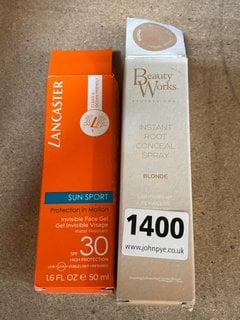 BEAUTY WORKS PROFESSIONAL INSTANT ROOT CONCEAL SPRAY TO INCLUDE LANCASTER SUN SPORT INVISBALE FACE GEL: LOCATION - BR12