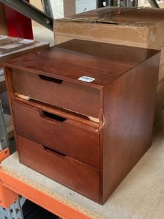 3 DRAWER BEDSIDE TABLE IN HONEY ACACIA WOOD FINISH: LOCATION - BR12