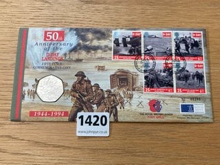 A 50TH ANNIVERSARY OF D-DAY COMMEMORATIVE 50P FIRST DAY COVER: LOCATION - CR