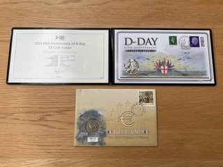 A SILVER PLATED COMMEMORATIVE D-DAY 50TH ANNIVERSARY FIVE POUND COIN COVER IN FOLDER WITH COA: LOCATION - CR