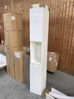 (COLLECTION ONLY) FLOOR STANDING 2 DOOR WITH OPEN SHELF TALL BATHROOM CABINET IN WHITE 2000 X 300 X 360MM - RRP £595: LOCATION - D4