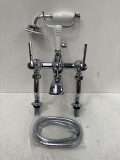 DECK MOUNTED TRADITIONAL STYLED LEVER ACTION BSM IN CHROME WITH SHOWER HANDSET & HOSE - RRP £405: LOCATION - R1