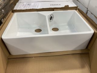 (COLLECTION ONLY) TWIN BOWL CERAMIC LONDON STYLE CERAMIC SINK 800 X 500 X 220MM - RRP £385: LOCATION - D7