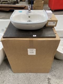 (COLLECTION ONLY) FLOOR STANDING 2 DOOR COUNTER TOP SINK UNIT IN OCEAN GRAIN AND MOCHA 600 X 460MM WITH A 1TH CERAMIC BASIN COMPLETE WITH A MONO BASIN MIXER TAP AND CHROME SPRUNG WASTE RRP £745: LOCA