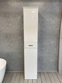 (COLLECTION ONLY) FLOOR STANDING 2 DOOR 1 DRAWER TALL BATHROOM CABINET IN WHITE 1910 X 350 X 340MM - RRP £665: LOCATION - PHOTO BOOTH