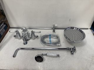 TRADITIONAL EXPOSED SHOWER VALVE IN CHROME WITH RISER RAIL, ROSE SHOWER HEAD, TRADITIONAL SHOWER HANDSET & HOSE - RRP £815: LOCATION - RACKING 2