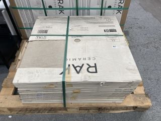 PALLET OF RAK INTERNAL/EXTERNAL GRADE (FREEZE THAW FROST RESISTANT PORCELAIN TILES) 750MM SQ IN COTSWOLD STONE APPROX 15M SQ IN TOTAL APPROX 312KG IN WEIGHT RRP £1194 HEAVY ITEM ADEQUATE VEHICLE AND: