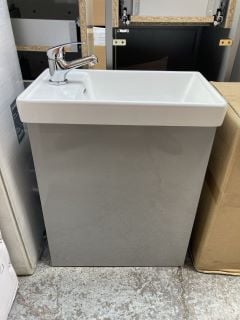 (COLLECTION ONLY) WALL HUNG 1 DOOR CLOSET SINK UNIT IN LIGHT GLOSS GREY WITH A 460 X 270MM STH CERAMIC BASIN COMPLETE WITH A MONO BASIN MIXER TAP & CHROME SPRUNG WASTE - RRP £595: LOCATION - D2