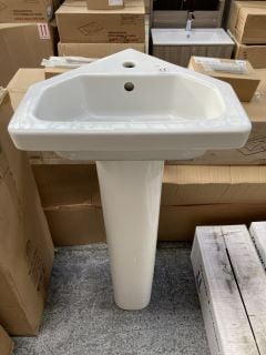 (COLLECTION ONLY) RAK 1TH CERAMIC CORNER BASIN WITH FULL PEDESTAL - RRP £210: LOCATION - D4