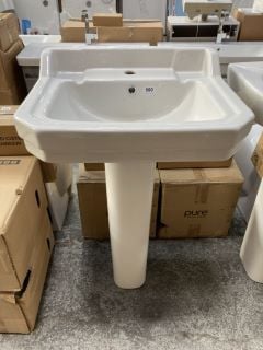 (COLLECTION ONLY) 550MM WIDE 1TH CERAMIC BASIN WITH FULL PEDESTAL - RRP £320: LOCATION - D5