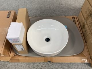 (COLLECTION ONLY) VITRA PLURAL PRE DRILLED CERAMIC COUNTERTOP DESIGNED BY TERI PECORA IN MAT TAUPE 640 X 480MM WITH A CERAMIC VESSEL BASIN COMPLETE WITH A HIGH MONO BASIN MIXER TAP & CHROME SPRUNG WA