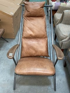 ELY STUDIO CHAIR GUNMETAL FRAME BROWN ANILINE LEATHER COVER RRP: £880 PRODUCT CODE: ZELY1: LOCATION - D8