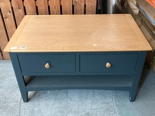 TRADITIONAL 2 DRAWER COFFEE TABLE IN NATURAL & BLUE: LOCATION - C8