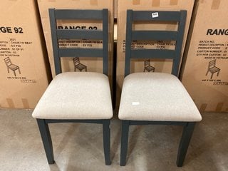 PAIR OF TRADITIONAL DINING CHAIRS IN NATURAL & BLUE: LOCATION - C8