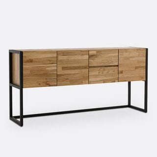 LA REDOUTE HIBA SOLID OAK SIDEBOARD IN STEEL METAL. RRP - £1075: LOCATION - A4