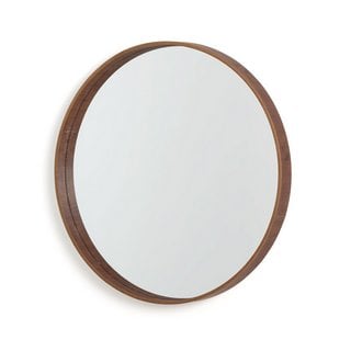 LA REDOUTE ALARIA 60CM DIAMETER ROUND WALNUT MIRROR. RRP - £120: LOCATION - A5