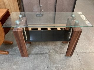 GLASS OCCASIONAL MAYA CONSOLE TABLE IN WALNUT/GLASS RRP: £191: LOCATION - B3