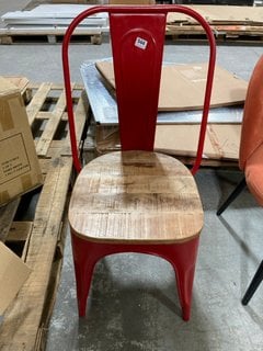 METAL DINING CHAIR WITH WOODEN SEAT IN RED: LOCATION - A1