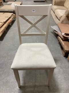 WINCHESTER CROSS BACK STYLE DINING CHAIR IN IVORY AND NATURAL FABRIC: LOCATION - A1