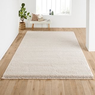 LA REDOUTE INTERIEURS PITA PLAIN FRINGED XL RUG. SIZE: 240X330CM. RRP - £550: LOCATION - D2