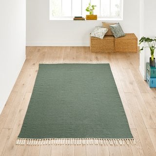 LA REDOUTE INTERIEURS AZALÉE FRINGED FLAT WOVEN RUG. SIZE: 120X170CM. RRP - £75: LOCATION - D2