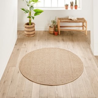 LA REDOUTE INTERIEURS ESSEN INDOOR / OUTDOOR ROUND JUTE-EFFECT RUG. SIZE: DIAMETER 200CM. RRP - £225: LOCATION - D3