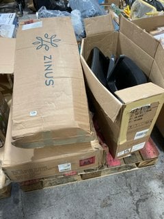 PALLET OF ASSORTED FLAT PACKED FURNITURE ITEMS TO INCLUDE BLACK MESH FABRIC OFFICE CHAIR: LOCATION - A7