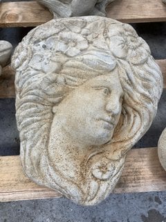 (COLLECTION ONLY) STONEWORK LADY'S FACE DECORATIVE WALL PLAQUE: LOCATION - A3