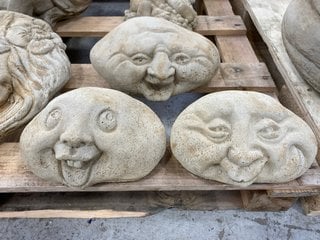 (COLLECTION ONLY) 3 X STONEWORK SILLY FACE DECORATIVE GARDEN STONES: LOCATION - A3