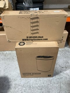 MOTION SENSOR 70L TRASH CAN TO INCLUDE 5 TIER WIRE SHELVING IN BLACK: LOCATION - AR14