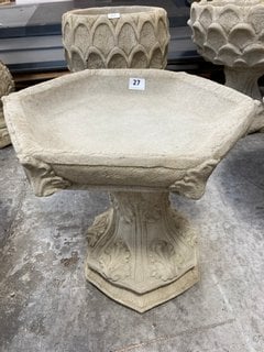 (COLLECTION ONLY) STONEWORK SMALL ART NOUVEAU HEXAGONAL BIRD BATH: LOCATION - A3