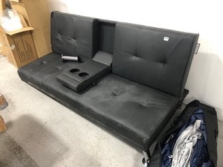 LARGE 2 SEATER CLIC CLAC SOFA BED IN BLACK LEATHER: LOCATION - B6