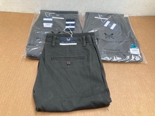 3 X CREW CLOTHING COMPANY MENS CLASSIC CHINO TROUSERS IN CHARCOAL - UK SIZE 34" REGULAR - COMBINED RRP £276: LOCATION - E8