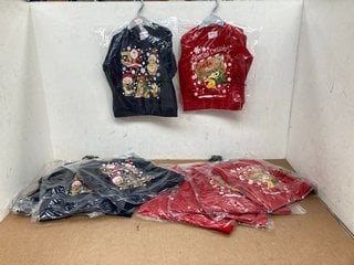 QTY OF BABY TOWN BABY CHRISTMAS JUMPERS IN VARIOUS DESIGNS & SIZES TO INCLUDE JOLLY PRINT IN NAVY - UK SIZE 6-9 MONTHS: LOCATION - E9