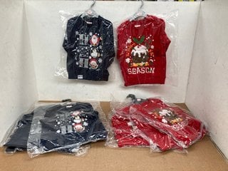 QTY OF BABY TOWN BABY CHRISTMAS JUMPERS IN VARIOUS DESIGNS & SIZES TO INCLUDE JOLLY PRINT IN NAVY - UK SIZE 6-9 MONTHS: LOCATION - E9