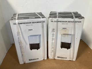 2 X SHINCO 10L COMPRESSOR DEHUMIDIFIER - MODEL: SDL5-10D: LOCATION - WH7