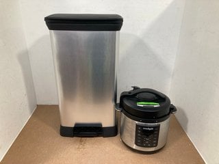 CURVER 50L DECO BIN IN SILVER TO INCLUDE CROCKPOT 12 IN 1 PRESSURE COOKER - MODEL: CSC051-01: LOCATION - H11