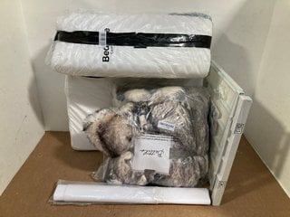 4 X ASSORTED HOUSEHOLD ITEMS TO INCLUDE FAUX FUR FABRIC GREY THROW: LOCATION - H9