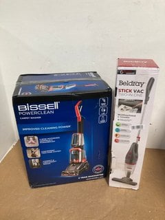 BELDRAY STICK VAC TWO IN ONE VACUUM CLEANER TO INCLUDE BISSELL POWERCLEAN CARPET WASHER: LOCATION - H8