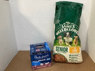 PACK OF 18 BUTCHERS NOURISHING DOG FOOD TO INCLUDE JAMES WELLBELOVED SENIOR DOG FOOD - BBE: 07/04/25: LOCATION - H4