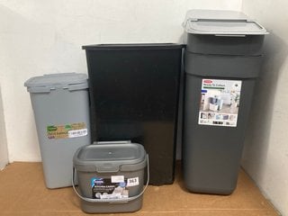 4 X ASSORTED BINS TO INCLUDE ADDIS KITCHEN CADDY FOOD WASTE BIN IN GREY: LOCATION - H2